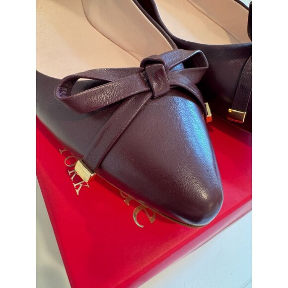 Kate Spade Emma Pointed Toe Ballet Bow Flats Chestnut Napa Size 10 - Picture 1 of 8